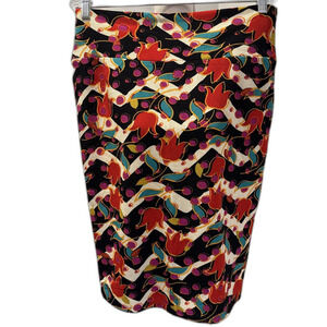 LULAROE Cassie Pencil Skirt Floral Tulips Geometric Knee Length Size Large New
